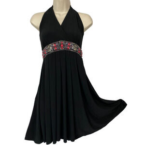 White House Black Market Dress Womens 2 Halter Beaded Fit & Flare Retro Glamour